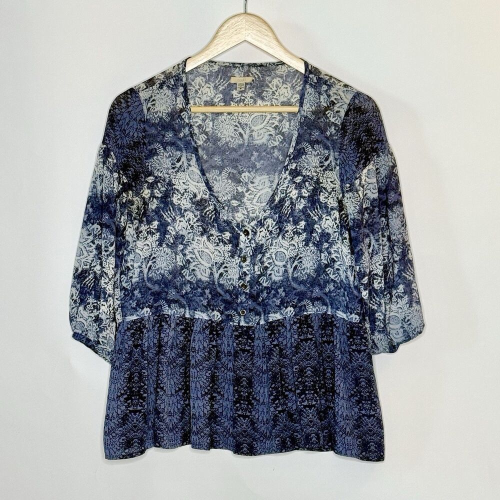 ECOTE Urban Outfitters 3/4 Sleeve Blouse Women's S Blue Babydoll Ruffle Boho